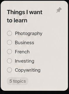 Things I want to learn — a checklist space inside Living Canvas